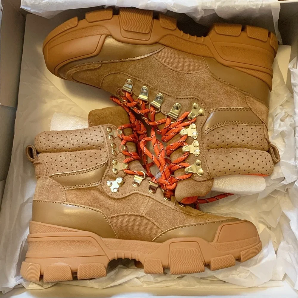 Villa Rouge Gem Winter Boots Cognac Leather Suede Brown Red Laces Women’s 5.5 - Picture 2 of 9